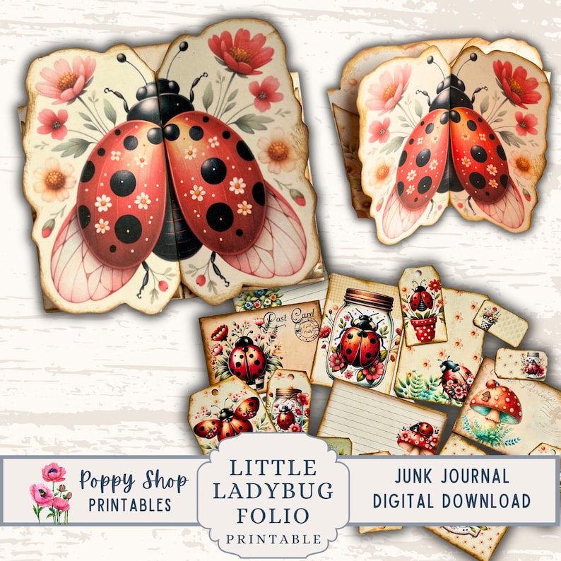 Ladybug Folio, Printable Folio Kit, Junk Journal Folio, Multi Fold ...