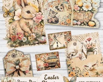 Folio di primavera, biglietto di Pasqua stampabile, Folio di Pasqua, kit folio stampabile, diario spazzatura, cartella tascabile, effimeri del diario, tasca caricata, coniglietto