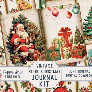 Zestaw do robienia dziennika retro vintage Christmas Junk, dziennik Christmas Junk, Vintage Santa, do wydrukowania, świąteczne drobiazgi, strony dziennika, do pobrania