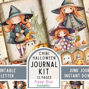 Süßes Halloween Junk Journal Kit, Vintage, Journal Seiten, Junk Journal, kleine Mädchen, Halloween, Ephemera, Printable, Scrapbook, Herunterladen