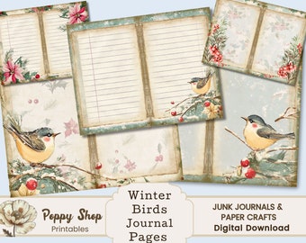 Winter Junk Journal, Winter Birds Junk Journal Pages, Snow Birds, Printable, Christmas, Junk Journal, Collage, Decoupage, Winter Ephemera
