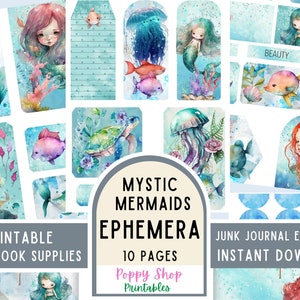 Éphémères, éphémères de sirène, éphémères de journal indésirable, sirène, vintage, éphémères de l'océan, imprimable, scrapbooking, fournitures, téléchargement immédiat, poisson