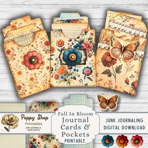 Pochettes pour carnets indésirables, Cartes de visite, Fleurs d'automne, Éphémères de carnets indésirables, Pochettes chargées, Imprimable, Journalisation indésirable, Étiquettes, cartes du grand livre