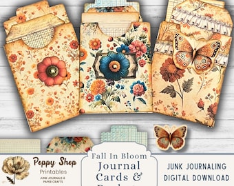 Junk Journal Pockets, Journal Cards, Fall Floral, Junk Journal Ephemera,  Loaded Pockets, Printable,   Junk Journaling, Tags, ledger cards