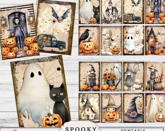 Halloween Journal Cards, Halloween Collage Sheet, Scrapbook cards, Vintage Halloween, Halloween Printable, Ephemera, ATC, ACEO Digital Cards