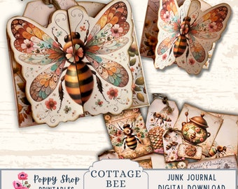 Bee Folio, Printable Folio Kit, Bee, Junk Journal Folio, Multi Fold, Folding Pocket Folder, Vintage, Journal Ephemera, Printable, Download