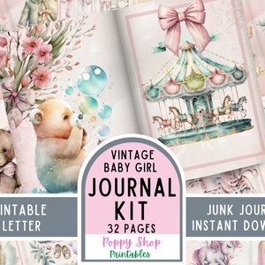 Junk Journal Kit, Baby Girl, Printable, Pink, Boho, Baby Book, Baby Journal, Vintage Baby Girl, Scrapbook, Baby Keepsake, Instant Download
