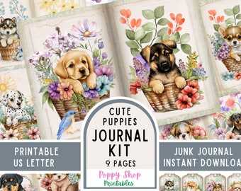 Dog Junk Journal Kit, Floral, Junk Journal, Junk Journal Pages, Dog Ephemera, Scrapbook, Collage, Craft, Printable, Cute, Digital Download