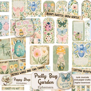 Effimere di diario di Pretty Garden Bug Junk, stampabili Cottagecore, effimere della natura, farfalle, api, coccinelle, download digitale, album