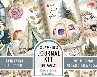 Camping, Junk Journal Kit, Glamping, Travel, Journal Pages, Junk Journal, Outdoors, Camping Ephemera, Printable, Scrapbook, Digital Download