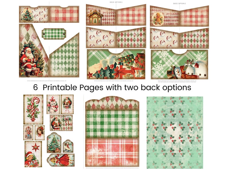 Retro Christmas Junk Journal Printable Folio, Folding Pocket Folder ...