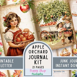 Apple Junk Journal Kit, Vintage, Apple Orchard, Recipe Junk Journal, Journal Pages, Apple Picking, Apple Ephemera, Printable, Download