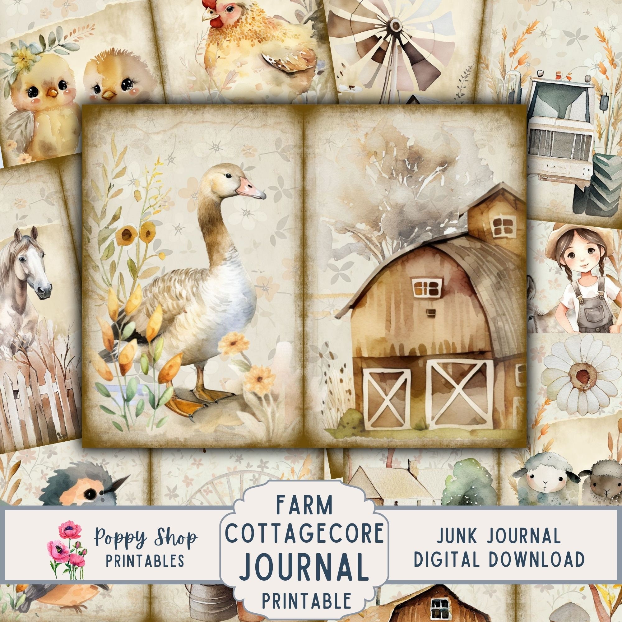 Cottagecore Farm Junk Journal Kit, Cottage Core, Farm Junk Journal, Farm Animals, Journal Pages, Junk Journal, Boho, Pages, Instant Download