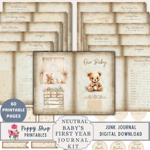 Primo anno del bambino, Kit diario spazzatura, Diario del bambino, Neutro, Idea regalo, Bambina, Neonato, Pagine di diario, Ephemera, Stampabile, Scarica