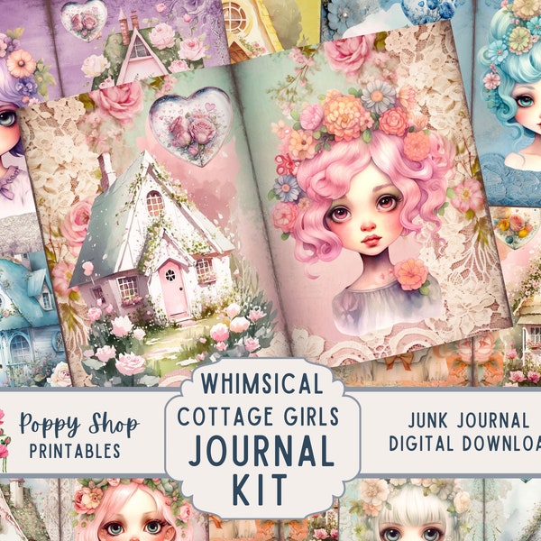 Cottage Girls Junk Journal Kit, Whimsical, Colorful, Girls, Cottage, Journal Pages, Whimsical Junk Journal, Ephemera, Printable, Download