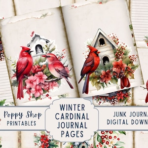 Cardinal Journal Seiten, Winter Kardinal, Weihnachten, zum Ausdrucken, druckbare Journal Seiten, linierte Journal Seiten, stationär, Junk Journal, Instant Download