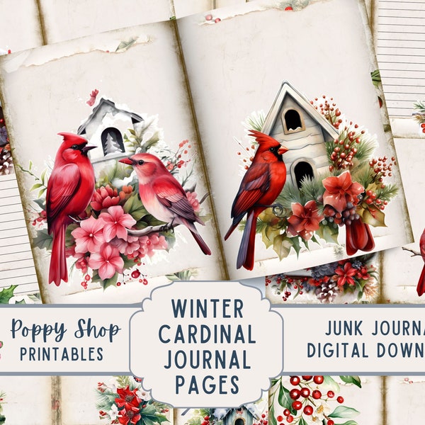 Cardinal Journal Pages, Winter Cardinal, Christmas, Printable Journal Pages, Lined Journal Pages, Stationary, Junk Journal, Instant Download