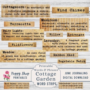 Words and Definitions, Cottage Garden, Printable Words. Junk Journal Word Label, Junk Journal Embellishment, Printable, Ephemera, Download.