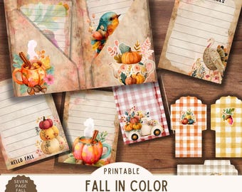 Fall Journaling Cards Printable with Pocket Folder, 3x4 Cards Autumn Journal Kit, Thanksgiving Ephemera for  planners and Junk Journals