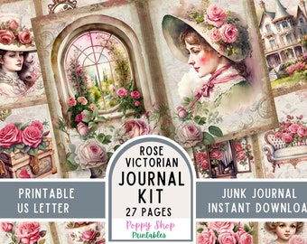 Vintage Rose Victorian Era Junk Journal Kit and Ephemera, Printable Instant Download