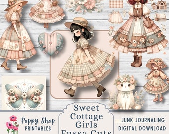 Fussy Cut Girls, Vintage, Cottage Girls, Fussy Cut Printable, Little Girl, Junk Journal, Scrapbooking, Ephemera, Embellishments, Download