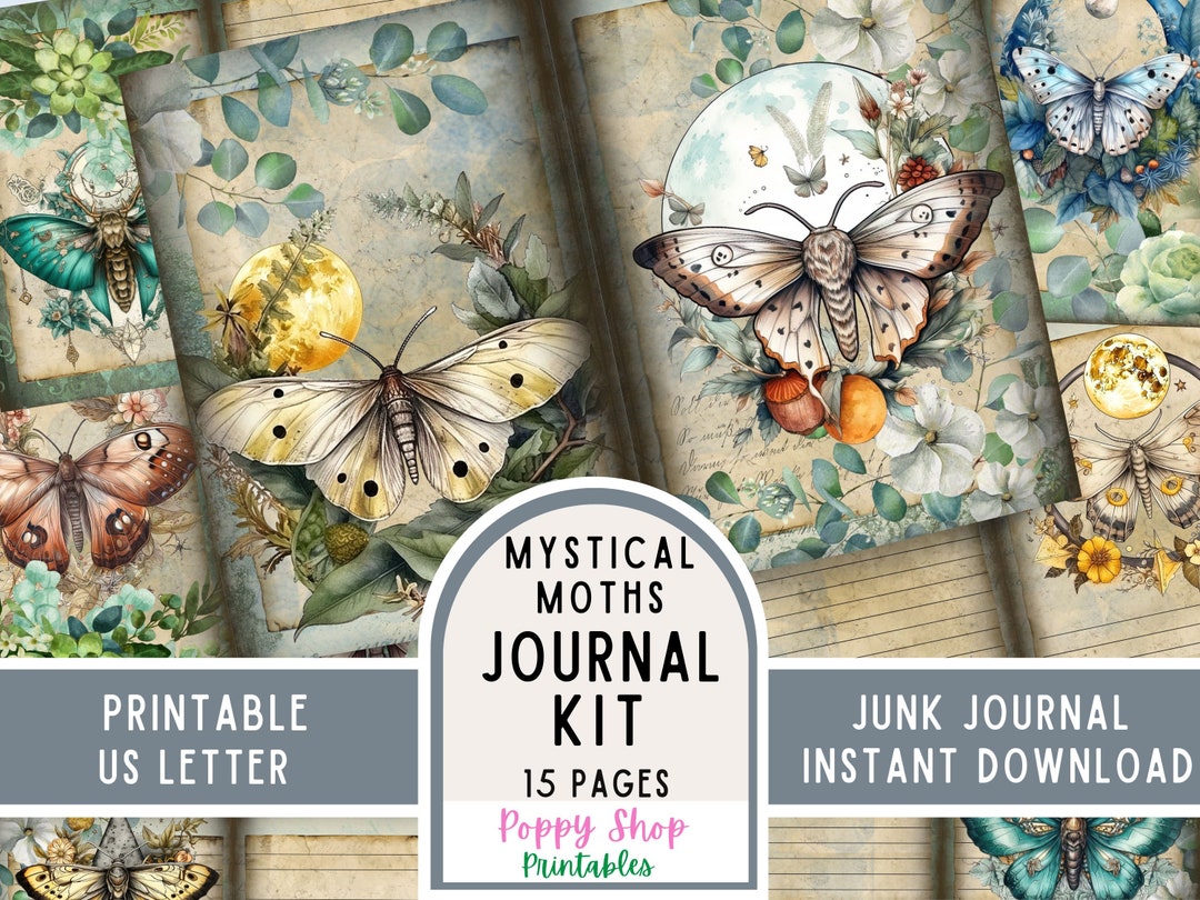 Moth Journal Moth Junk Journal Kit, Vintage, Mystical, Moth, Journal Pages, Junk ...