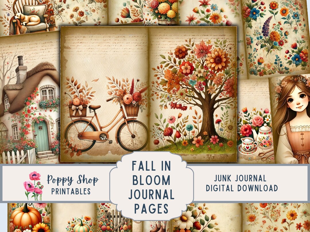 Fall Floral Junk Journal Pages, Printable Autumn Cottage Papers ...