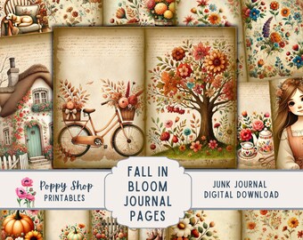 Fall Floral Junk Journal Pages, Printable Autumn Cottage Papers, Printable  Digital Download,
