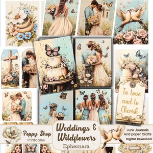 Lembranças de casamento, Lembranças de noiva e noivo, Casamento com flores silvestres, Casamento com flores vintage, Diário de sucata, Imprimível de casamento, Presente de noiva, Boho
