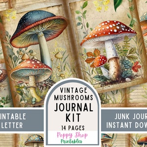 Mushroom Junk Journal Kit, Vintage, Mushroom, Journal Insert Pages, Junk Journal, Mushroom Ephemera, Printable, Scrapbook, Digital Download