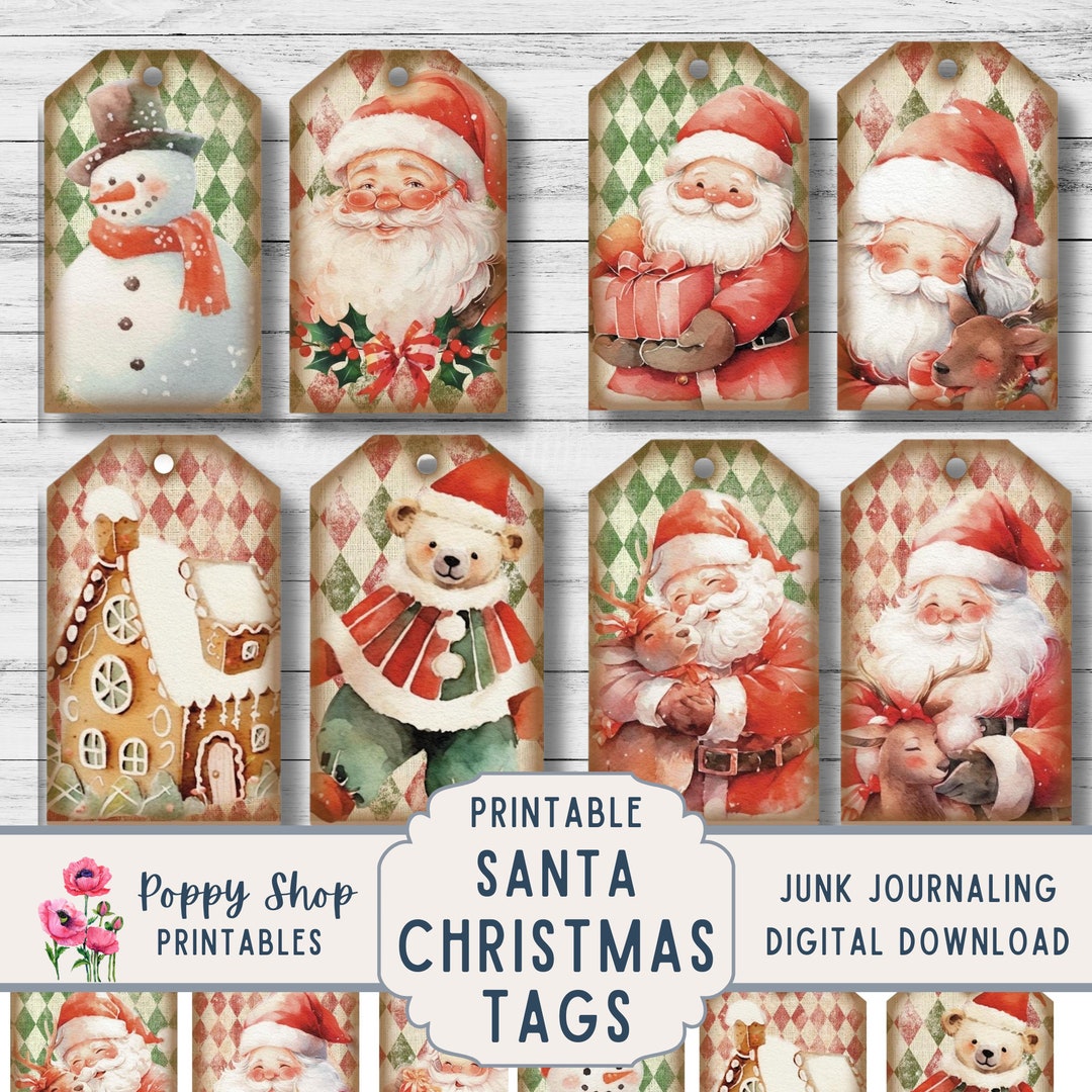 Printable Santa Claus Christmas Gift Tags Labels , Digital Download - Etsy