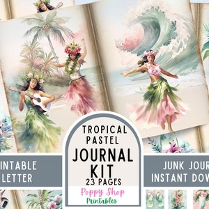 Tropical Junk Journal Kit, Havaí, viagens, Junk Journal, para impressão, páginas de diário, vintage, Hula Girls, praia, férias, coisas efêmeras, download