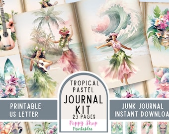Tropical Junk Journal Kit, Hawaii, Travel, Junk Journal, Printable, Journal Pages, Vintage, Hula Girls, Beach, Vacation, Ephemera, Download