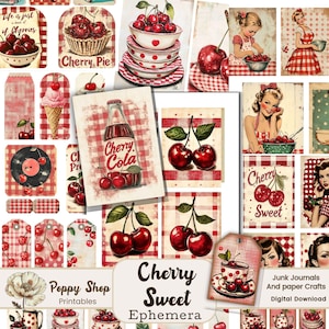 Kirsch Ephemera, Vintage Kirschen, Retro Junk Journal, Ephemera, Kirsch Junk Journal, Ephemera, Printable, Junk Journal Kit, Sammelalbum