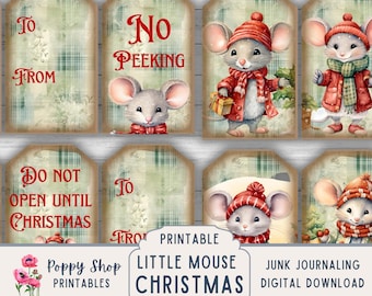 Christmas Mouse Gift Tags, Printable Gift Tags, DIY, Christmas, Tag, Labels, Collage, Stickers, Printable, Digital Download