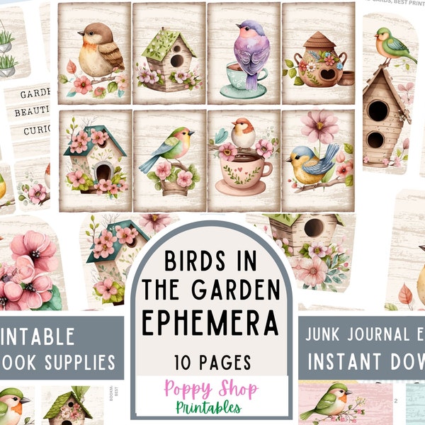 Bird Ephemera, Junk Journal, Boho, Ephemera, Birdhouse, Garden, Flowers, Shabby, Ephemera, Printable, Scrapbook, ATC Card, Digital Download