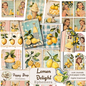 Éphémères citron, fruit vintage, journal indésirable rétro, éphémères fruits, journal indésirable citron, coupes difficiles, shabby chic, imprimable, kit de journal indésirable
