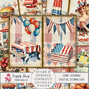 Journal patriotique de déchets indésirables, fête de l'indépendance, 4 juillet, kit de journal indésirable, cuisine, vintage, Amérique, imprimable, papier, page de journal, téléchargement