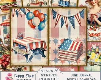 Patriotic Junk Journal, Independence Day, 4th of July, Junk Journal Kit, Cookout, Vintage, America, Printable, Paper, Journal Page, Download