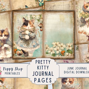 Cat Junk Journal, Kitten, Cats in Clothes, Vintage, Shabby Cat,  Junk Journal Kit, Junk Journal Printable, Supplies, Collage, Journal Pages