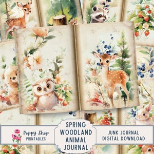 Spring Woodland Junk Journal Kit, Bosco, Animali, Natura, Diario spazzatura, Baby Woodland, Pagine di diario, Documenti collage, Download digitale