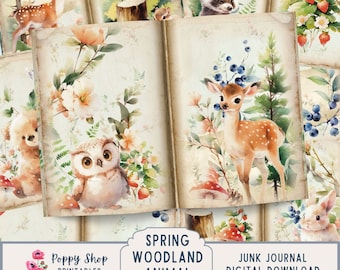 Spring Woodland Junk Journal Kit, Woodland, Animals, Nature, Junk Journal, Baby Woodland, Journal Pages, Collage papers, Digital Download