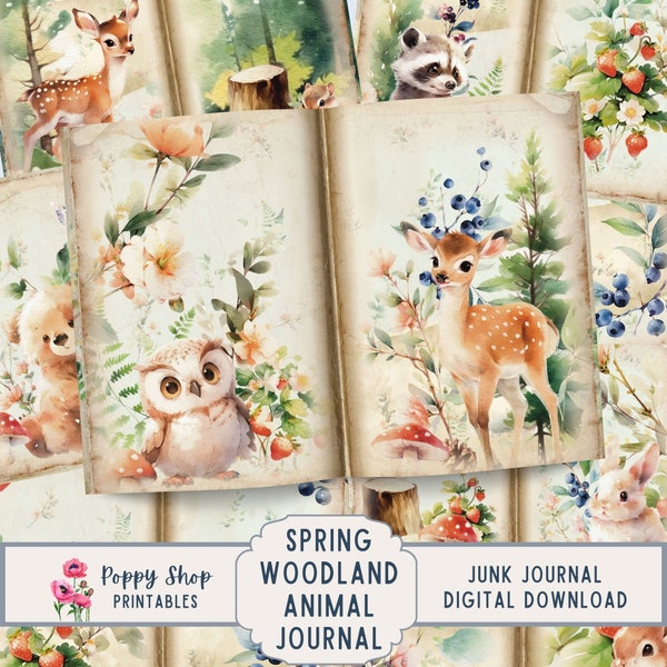 Spring Woodland Junk Journal Kit, Woodland, Animals, Nature, Junk Journal, Baby Woodland, Journal Pages, Collage papers, Digital Download