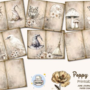 Peut inclure: Un ensemble de papiers num&eacute;riques imprimables pr&eacute;sentant une vari&eacute;t&eacute; d'illustrations fantastiques et effrayantes, notamment un chapeau de sorci&egrave;re, un corbeau, un loup, une lune, des champignons, des papillons et un balai. Les papiers sont con&ccedil;us pour &ecirc;tre utilis&eacute;s dans les carnets de rebut et les travaux manuels en papier.