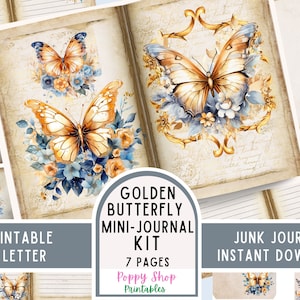 Pagine di diario farfalla, Pagine di diario stampabili, Pagine di diario foderate, Oro, Vintage, Farfalla, Stazionario, Diario spazzatura, Download istantaneo