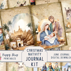 クリスマス キリスト降誕ジャンク ジャーナル キット、キリスト降誕ジャンク ジャーナル、赤ちゃんイエス、印刷可能、コラージュ ペーパー、キリスト降誕エフェメラ、ジャーナル ページ、ダウンロード