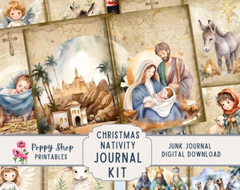 Christmas Nativity Junk Journal Kit, Nativity Junk Journal, Baby Jesus, Printable, Collage Paper, Nativity Ephemera, Journal Pages, Download