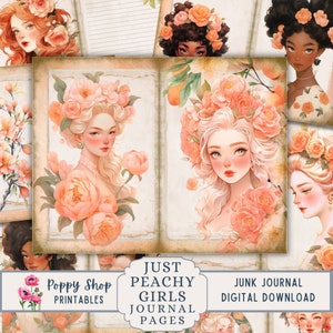 Peach Junk Journal, Peach Girls, Peach Flowers, Junk Journal, Victorian, Vintage, Girl, Junk Journal Kit, Printable, Journal Pages, Digi Kit