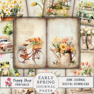 Diario spazzatura primaverile, fiori primaverili, diario spazzatura vintage, primavera, tulipano, boho, kit diario spazzatura, stampabile, collage, pagina di diario, kit digitale