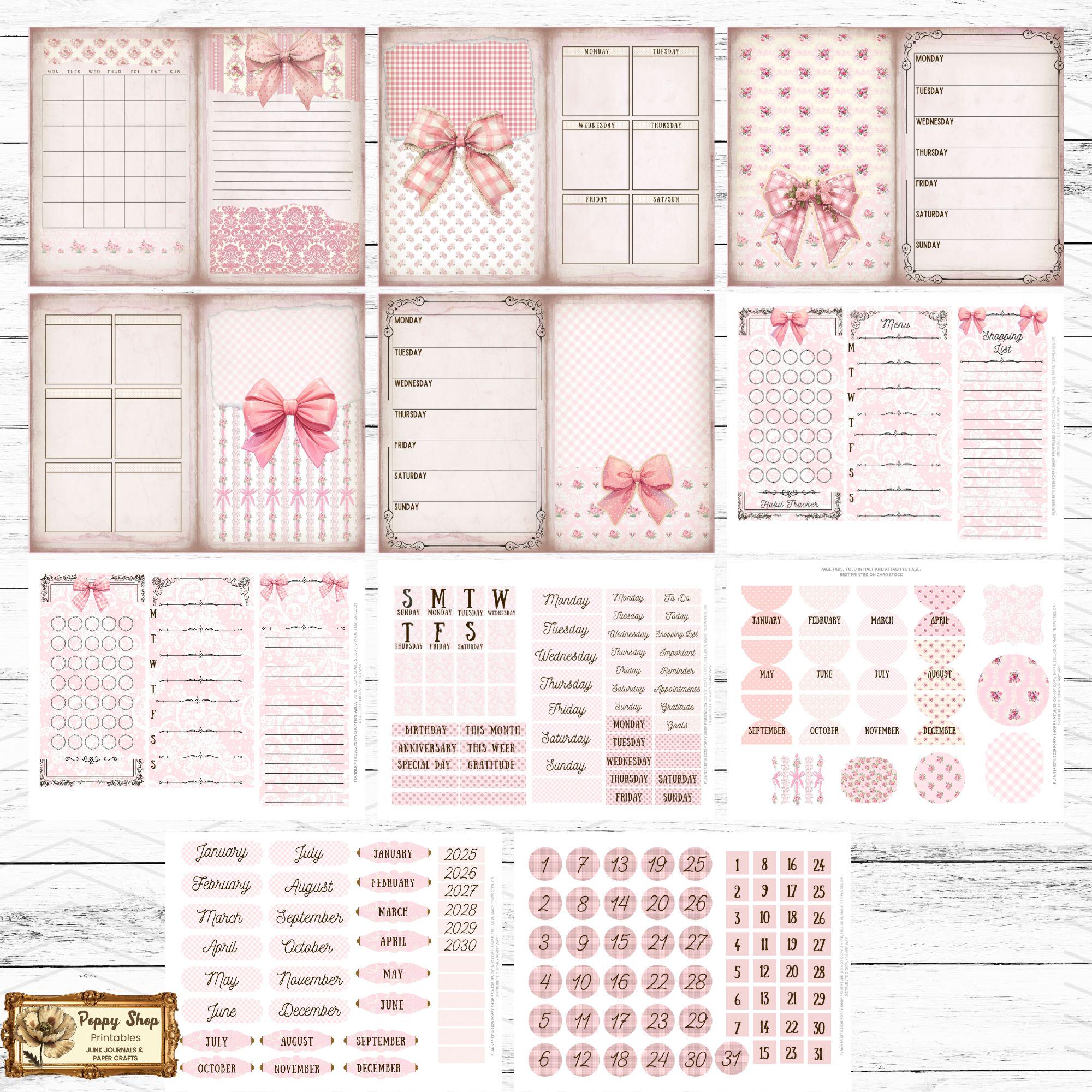 Pink Coquette Planner Kit, Planner, Pink, Monthly Printable, Month ...
